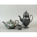 Wedgwood teapot, 18th century black basalt coffee pot and cream jug