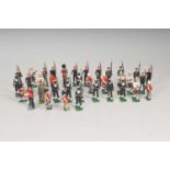 A collection of cast metal soldiers, attributed to Britains, various nations and regiments, to