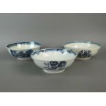 Two Liverpool bowls and a Lowestoft bowl, 18th century