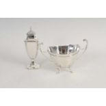 A silver pedestal sugar caster and silver sugar bowl