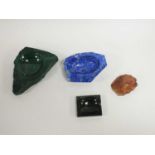 A 20th century Lazuli ashtray, 13cm, a malachite ashtray, a piece of partially polished hardstone