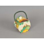 A Clarice Cliff 'Secrets' Bizarre Bon Jour biscuit barrel and cover circa 1930s, painted in colours,