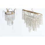 A three-tier hanging ceiling light with clear cut glass droplets, together with a smaller example (