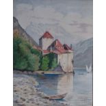 Continental watercolour of Chillon 1884