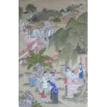 Chinese Qing Dynasty Painting on silk, Ladies and Boys at Leisure
