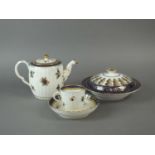 Caughley 'Dresden Flowers' teapot, coffee cup and saucer and a Coalport muffin dish