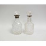 A silver mounted cut glass decanter