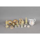 A mixed collection of ceramics 19th century and later, including two framed prattware pot lids of