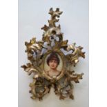 19th Century Italian Portrait Miniature of a Young Lady with Red Hairband, signed Ezziole