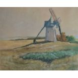 19th-early 20th century French School, coloured etching of Windmill