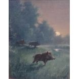 K.A. Bauer, Pair of oils of Forest Hogs and Blackgame