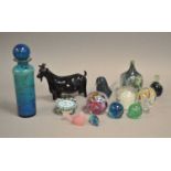 Mdina glass vase, selected paperweights and a pottery billygoat