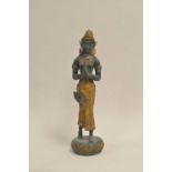 A modern cast bronze Buddah figure, 46cm high, together with an Egyptian type faience bust, 11 x