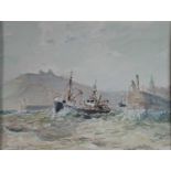 Pair of pictures inc. John Purser (British School), Leaving Harbour at Whitby