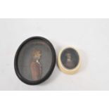 A 19th century wax portrait of a Eastern figure in turned ivory glazed case, 18.5 x 7cm, together