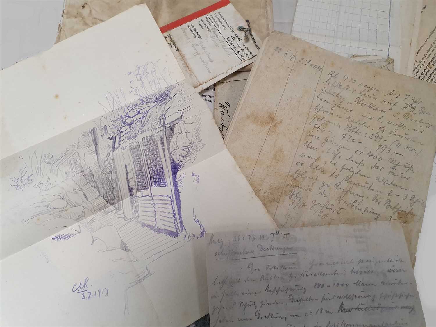 A collection of WW1 documents recovered from a dead German soldier at the Western front, 1917