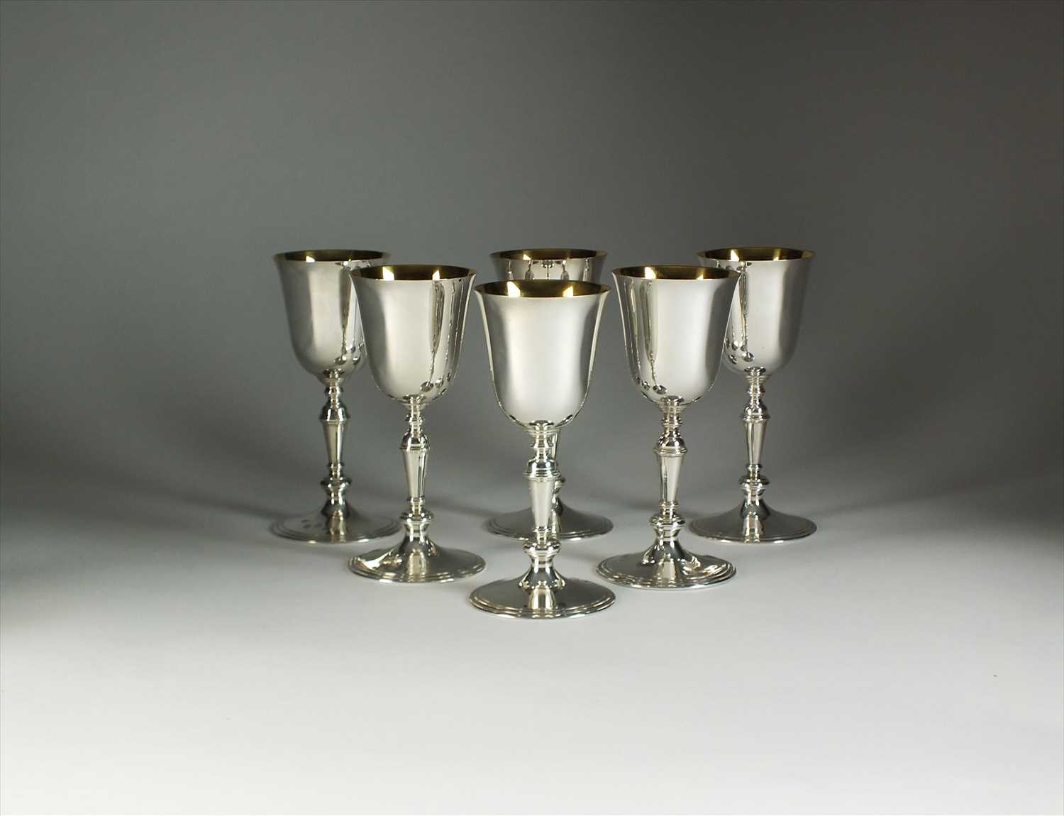 A set of six silver goblets