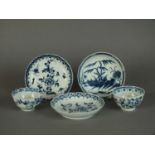 Three Worcester saucers and a tea bowl, circa 1770-70