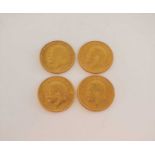 Four George V half sovereigns