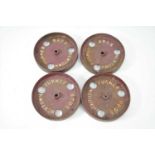 Four small 20th century carriage railway cast iron wheels, 'Turner bros, Newtown'