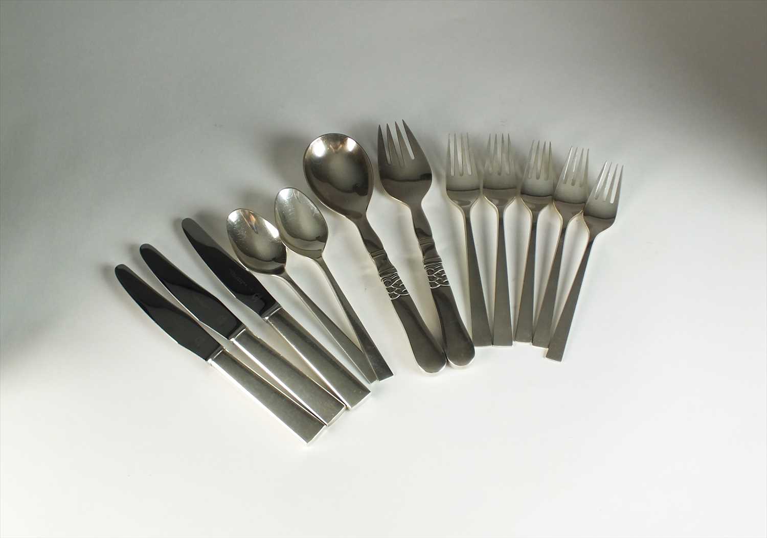 A pair of Georg Jensen silver Nordic pattern salad servers