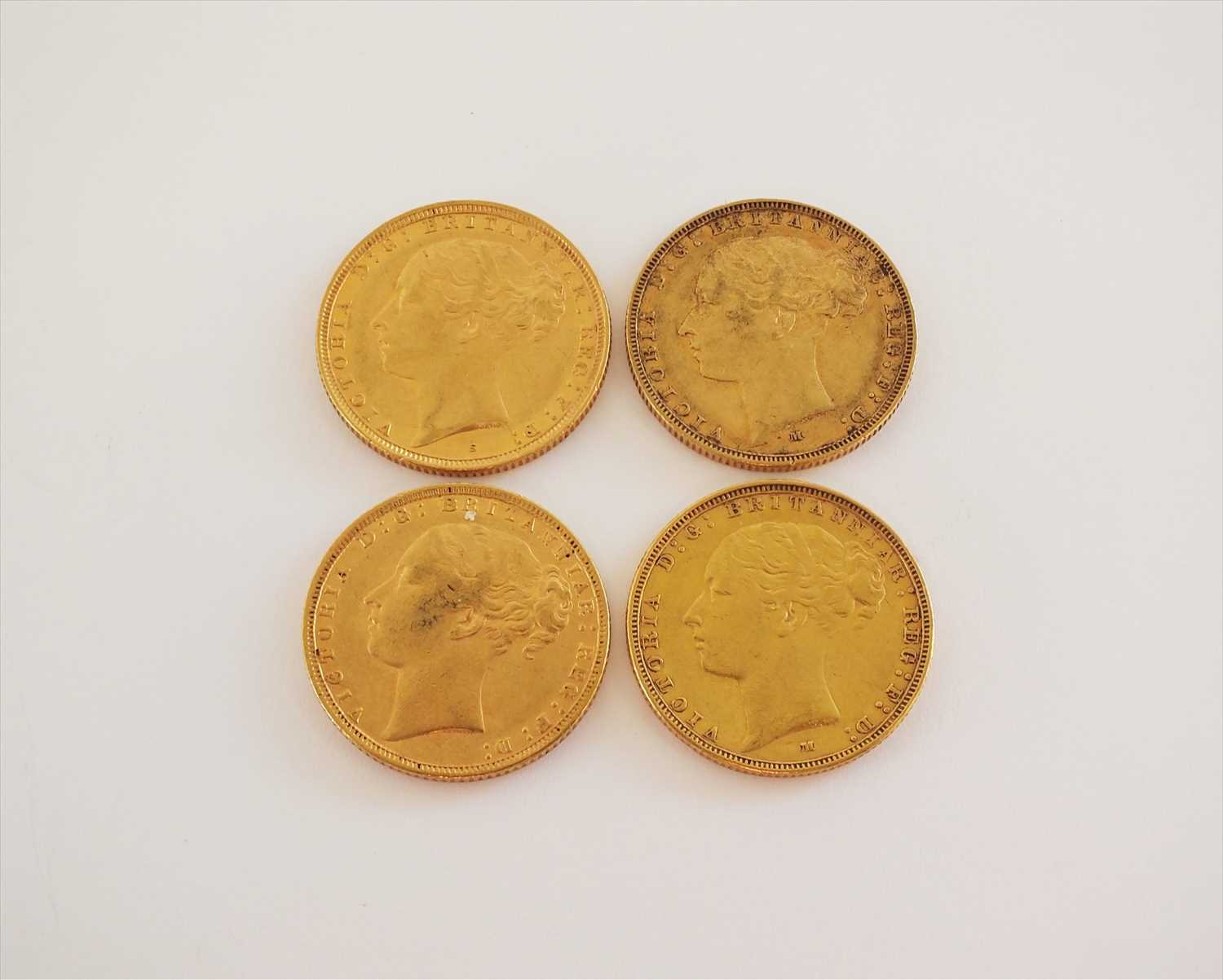 Four Victoria Young head sovereigns