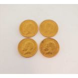 Four George V half sovereigns