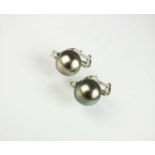 A pair of 18ct white gold cultured Tahitian pearl and diamond earrings