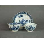 Two Caughley tea bowls and a saucer, circa 1775-84