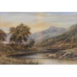 J Morris, a set of three watercolours of river landscapes