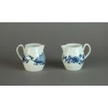 Two Worcester barrel-form cream jugs, circa 1760