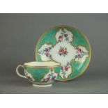 Worcester apple-green teacup and saucer, circa 1770-72