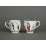 Two Worcester 'Chinese Family' group coffee cups, circa 1765