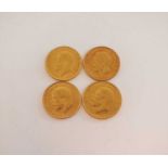 Four George V half sovereigns