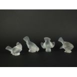 Set of four Lalique Crystal "Angry Sparrows"