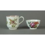 Worcester tea bowl and coffee cup, circa 1760 and 1780