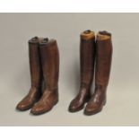 Two pairs of vintage brown leather boots, with lasts (4) Provenance: Property of a Titled Estate