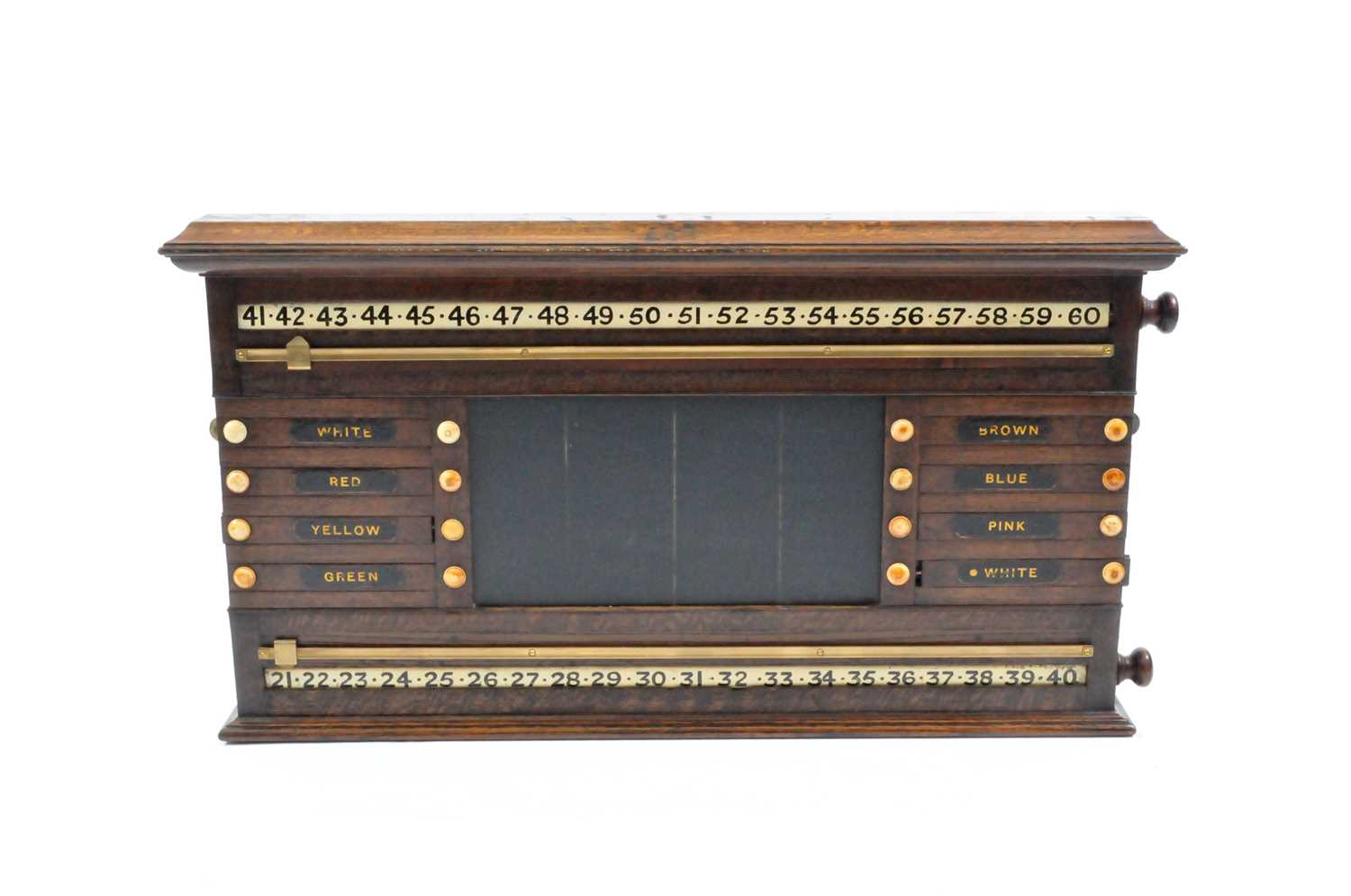 A good quality late 19th / early 20th century oak framed snooker / billiards score board