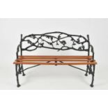 A Victorian, Coalbrookdale style, cast iron garden bench, of naturalistic form of tied and
