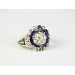 A George III diamond and blue enamel ring
