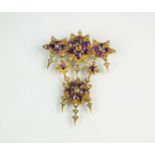 A 19th century amethyst and diamond girandole style brooch