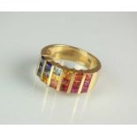 A multi-coloured sapphire ring