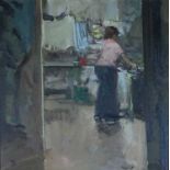 § Tom Coates NEAC (British b.1941), Lady Ironing