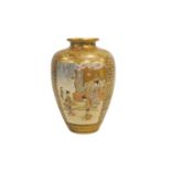 A late 19th century ovoid satsuma vase, bearing Meizan gilded seal mark, painted and gilded with