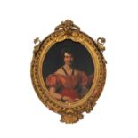 British School, Oval Portrait of a Seated Lady in a Red Dress