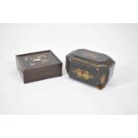 A Meiji period shibayama hardwood box, the top inlaid with bone and mother of pearl, depicting a