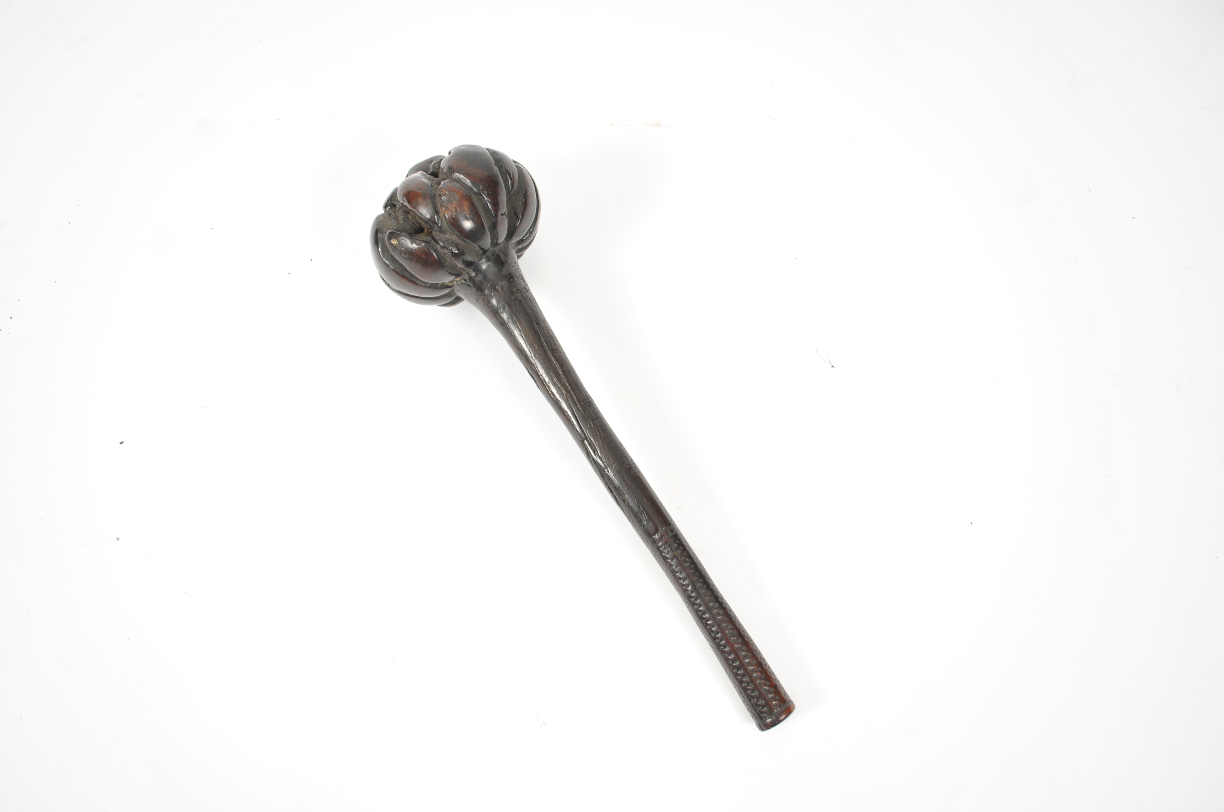 A 19th century throwing club, Fiji Isles, i ula kitu, the handle carved with a fine geometric