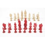 A 19th century Chinese, King George and Queen Charlotte, ivory puzzle ball chess set, the stained
