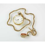 A Lady's 18ct gold open face fob watch