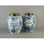Two 18th century delft dry drugs jars